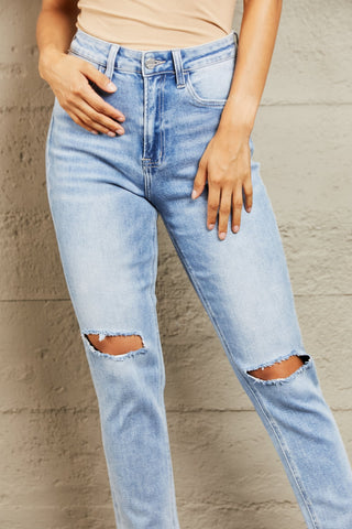 BAYEAS High Waisted Distressed Slim Cropped Jeans Divacious