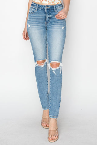 Full Size High Rise Knee Distressed Skinny Jeans Divacious