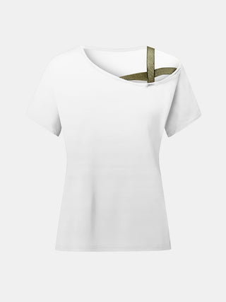 Asymmetrical Neck Short Sleeve T-Shirt Divacious