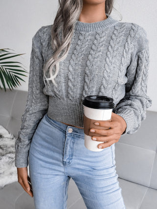 Cable-Knit Round Neck Sweater Divacious