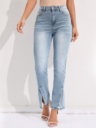 Slit Buttoned Jeans with Pockets Divacious