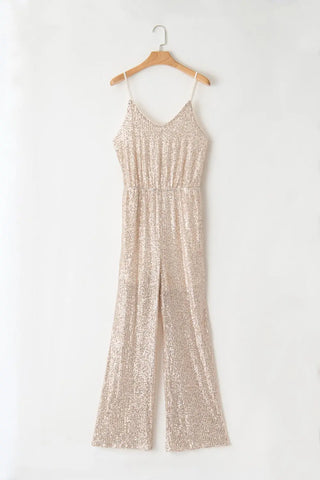 Sequin Spaghetti Strap Wide Leg Jumpsuit Divacious