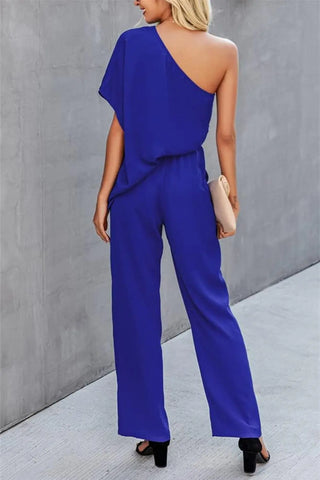 Single Shoulder Short Sleeve Jumpsuit Divacious