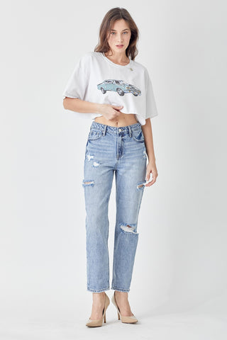 Distressed Slim Cropped Jeans Divacious