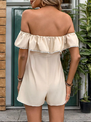 Tied Ruffled Off-Shoulder Short Sleeve Romper Divacious