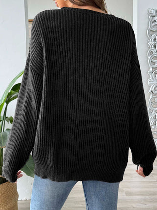 Contrast Dropped Shoulder Long Sleeve Sweater Divacious