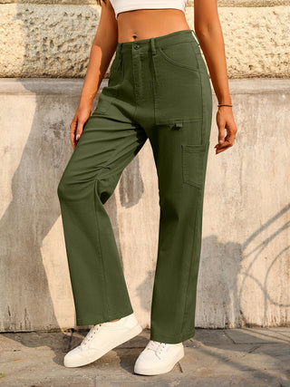 Mid-Rise Waist Pants with Pockets Divacious