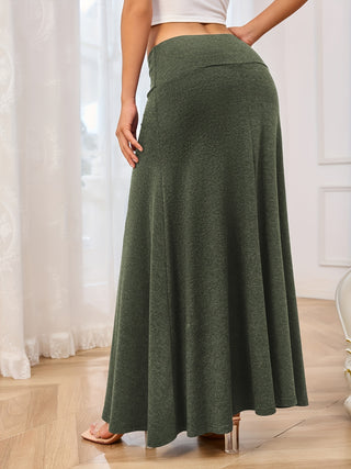 Solid Elastic Waist Maxi Skirt - Divacious