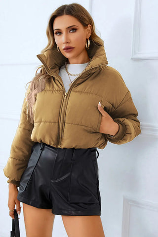 Zip-Up Winter Coat with Pockets Divacious