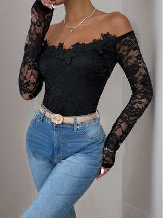 Lace Off-Shoulder Long Sleeve Bodysuit - Divacious