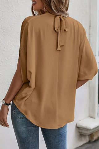 Tie Back Slit Half Sleeve Blouse Divacious