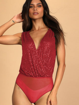 Sequin Surplice Sleeveless Bodysuit Divacious