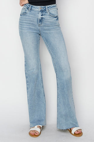 Full Size High Rise Raw Cut Hem Bootcut Jeans Divacious