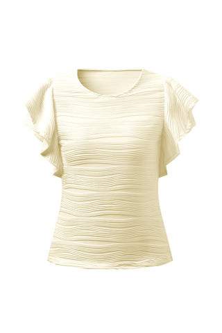 Textured Round Neck Cap Sleeve Top Divacious