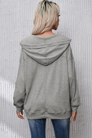 Drawstring Pocketed Dropped Shoulder Hoodie Divacious