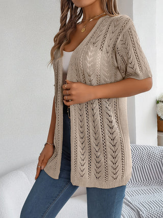 Openwork Open Front Half Sleeve Cardigan Divacious