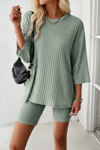 Devine Ribbed Round Neck Top and Shorts Set Trendsi