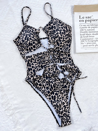 Leopard Cutout Tied One-Piece Swimsuit Divacious