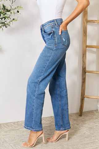 Full Size High Waist Distressed Jeans Divacious