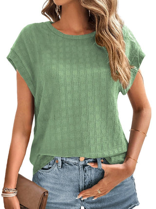 Textured Round Neck Short Sleeve Top Divacious