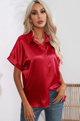 Collared Neck Short Sleeve Shirt Divacious