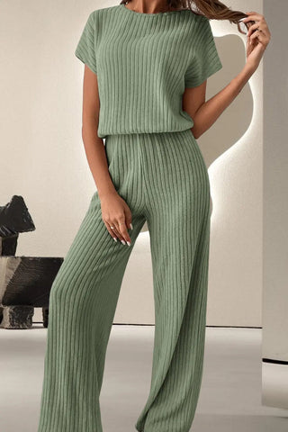 Round Neck Short Sleeve Jumpsuit Divacious