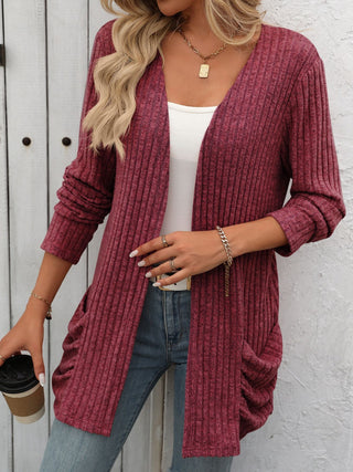 Open Front Long Sleeve Ribbed Cardigan Divacious