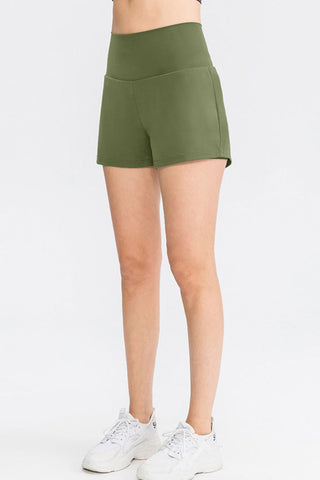 Wide Waistband Sports Shorts with Pockets Divacious