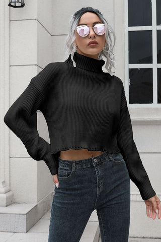 Turtleneck Dropped Shoulder Sweater Divacious