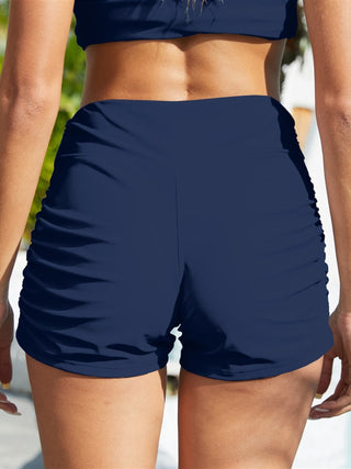 FAM-FAM Ruched Mid-Rise Waist Swim Shorts Divacious