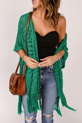 Openwork Open Front Cardigan with Fringes Divacious