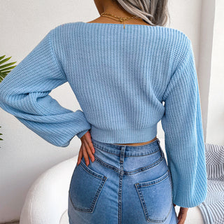 Tie-Front Rib-Knit Cropped Sweater Divacious