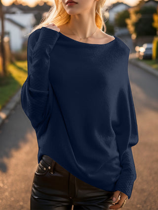 Texture Round Neck Long Sleeve Sweater Divacious