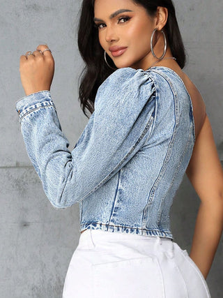 One Shoulder Long Sleeve Denim Top Divacious