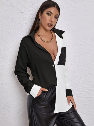 Contrast Dropped Shoulder Long Sleeve Shirt Divacious