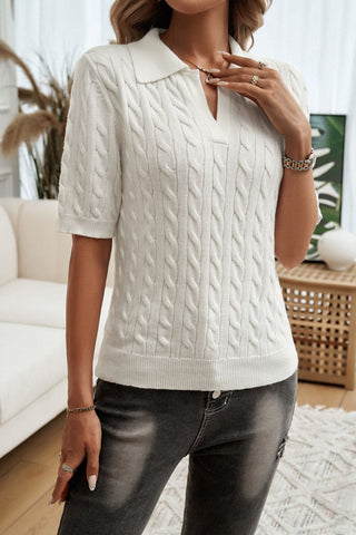 Cable-Knit Short Sleeve Sweater Divacious