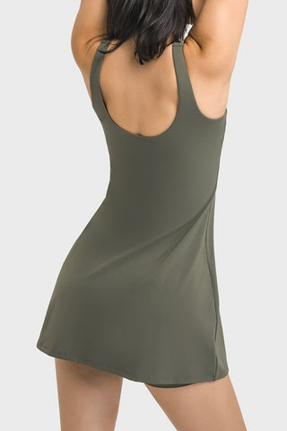 Millennia Square Neck Sports Tank Dress with Full Coverage Bottoms Trendsi