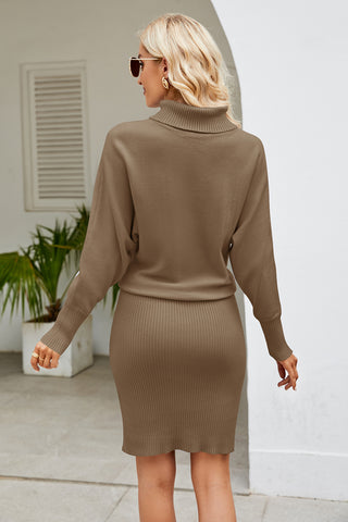 Ribbed Mock Neck Long Sleeve Dress Divacious