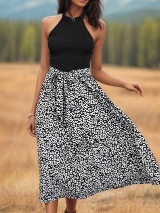 Perfee Leopard Halter Neck Midi Dress Trendsi