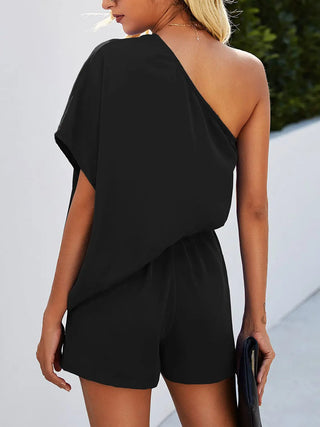 Single Shoulder Batwing Sleeve Romper Divacious