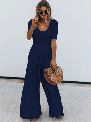 Scoop Neck Short Sleeve Jumpsuit Divacious