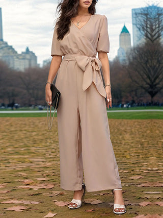 Tied Short Sleeve Wide Leg Jumpsuit Divacious