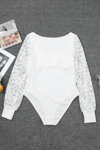 Lace Detail Scoop Neck Long Sleeve Bodysuit Divacious