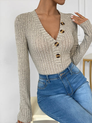 V-Neck Long Sleeve Bodysuit Divacious