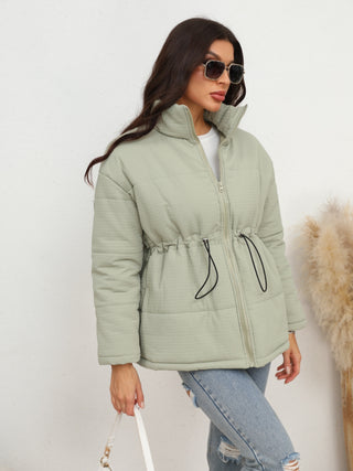 Drawstring Waist Zip-Up Puffer Jacket Divacious