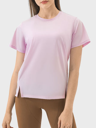 Millennia Slit Round Neck Short Sleeve Active T-Shirt Trendsi