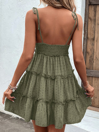 Shiny Frill Spaghetti Strap Tiered Dress Trendsi