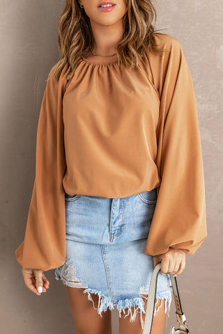 Round Neck Balloon Sleeve Blouse Divacious