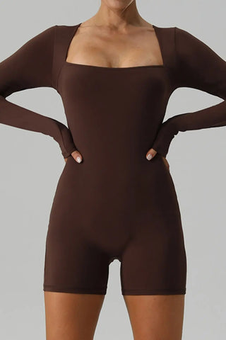 Square Neck Long Sleeve Active Romper Divacious