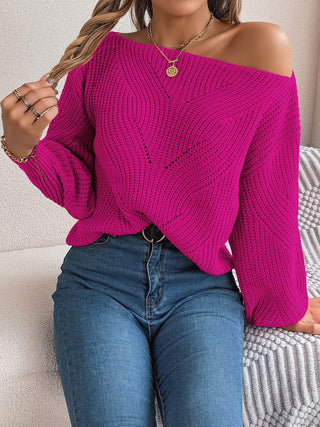 Openwork Long Sleeve Sweater Divacious